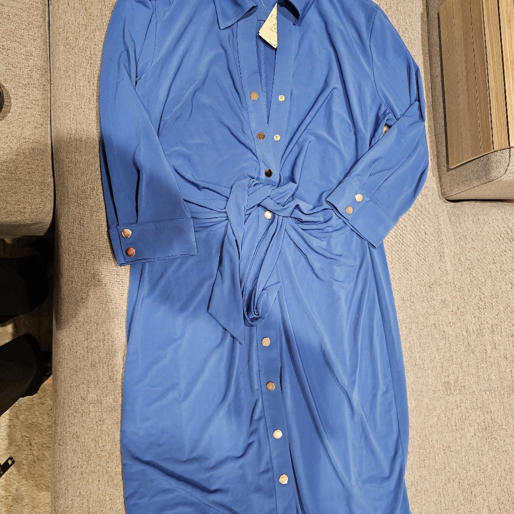 Carmen Marc Valvo women shirt dress midi Button Front /NWT/Size Large/color Blue